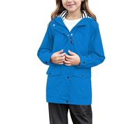Generisch Chubasquero para niñas con capucha ligero cortavientos al aire libre abrigo de juego para niños jóvenes softshell anorak a prueba de viento otoño senderismo ciclismo paseo, azul, 13-14 años