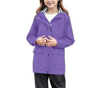 Generisch Chubasquero para niñas con capucha ligero cortavientos al aire libre abrigo de juego para niños jóvenes softshell anorak a prueba de viento otoño senderismo ciclismo paseo, morado, 13-14