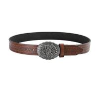 Generisch Cinturón de hombre con estampado de plumas en relieve y hebilla de placa grabada para ropa casual y de fiesta, accesorio elegante y duradero 2026, café, 100 cm