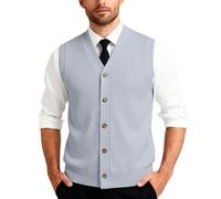 Generisch Clásico chaleco de punto con tira de botones sin mangas para ocio, negocios, ropa de exterior, Gris claro., 5XL