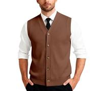 Generisch Clásico chaleco de punto con tira de botones sin mangas para ocio, negocios, ropa de exterior, marrón, M