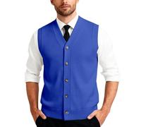 Generisch Clásico chaleco de punto con tira de botones sin mangas para ocio, negocios, ropa de exterior, azul, 5XL