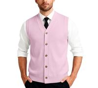 Generisch Clásico chaleco de punto con tira de botones sin mangas para ocio, negocios, ropa de exterior, Rosa., 3XL
