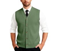 Generisch Clásico chaleco de punto con tira de botones sin mangas para ocio, negocios, ropa de exterior, verde, XXL