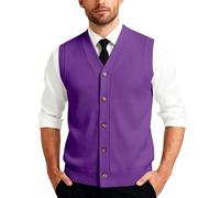Generisch Clásico chaleco de punto con tira de botones sin mangas para ocio, negocios, ropa de exterior, morado, 5XL