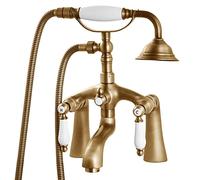 Generisch Clawfoot Bath Faucet with Hand Shower and Bathtub Spout, Double Lever Handle Handle Tap, Antique Brass, Victoria Vintage Phone Shape Shower Set
