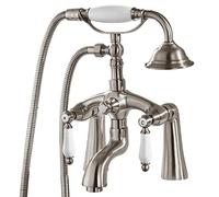 Generisch Clawfoot Bath Faucet with Hand Shower and Bathtub Spout, Double Lever Handle Handle Tap, Antique Brass, Victoria Vintage Phone Shape Shower Set