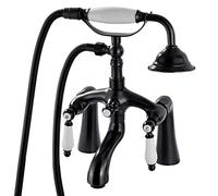 Generisch Clawfoot Bath Faucet with Hand Shower and Bathtub Spout, Double Lever Handle Handle Tap, Antique Brass, Victoria Vintage Phone Shape Shower Set