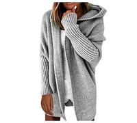 Generisch Clip para la ropa de las mujeres Casual sólido con capucha Cardigan bat Wing manga abierta suéter abrigo para mujeres sexy top, gris, S