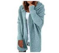 Generisch Clip para la ropa de las mujeres Casual sólido con capucha Cardigan bat Wing manga abierta suéter abrigo para mujeres sexy top, verde, L