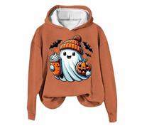 Generisch Club Party Karneval Halloween Kostüm Gothic Punk Vendage Casual Pullover Langarm Relaxed Fit Sweatshirts Damen Halloween Gothic Skelett Hoodie Crop Top, Sudadera con capucha B2-naranja, L