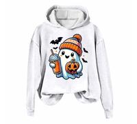 Generisch Club Party Karneval Halloween Kostüm Gothic Punk Vendage Casual Pullover Langarm Relaxed Fit Sweatshirts Damen Halloween Gothic Skelett Hoodie Crop Top, Sudaderas con capucha B3-blanco, M