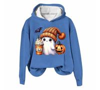 Generisch Club Party Karneval Halloween Kostüm Gothic Punk Vendage Casual Pullover Langarm Relaxed Fit Sweatshirts Damen Halloween Gothic Skelett Hoodie Crop Top, Sudaderas con capucha B5-azul, XXL