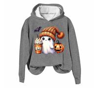 Generisch Club Party Karneval Halloween Kostüm Gothic Punk Vendage Casual Pullover Langarm Relaxed Fit Sweatshirts Damen Halloween Gothic Skelett Hoodie Crop Top, Sudadera con capucha B5-gris, XXL