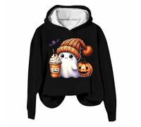 Generisch Club Party Karneval Halloween Kostüm Gothic Punk Vendage Casual Pullover Langarm Relaxed Fit Sweatshirts Damen Halloween Gothic Skelett Hoodie Crop Top, Sudaderas con capucha B5-negro, XL