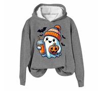 Generisch Club Party Karneval Halloween Kostüm Gothic Punk Vendage Casual Pullover Langarm Relaxed Fit Sweatshirts Damen Halloween Gothic Skelett Hoodie Crop Top, Sudadera con capucha B3-gris, L