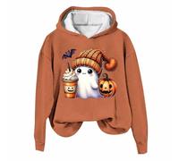 Generisch Club Party Karneval Halloween Kostüm Gothic Punk Vendage Casual Pullover Langarm Relaxed Fit Sweatshirts Damen Halloween Gothic Skelett Hoodie Crop Top, Sudaderas con capucha B5-naranja, XL