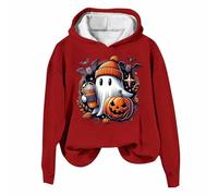 Generisch Club Party Karneval Halloween Kostüm Gothic Punk Vendage Casual Pullover Langarm Relaxed Fit Sweatshirts Damen Halloween Gothic Skelett Hoodie Crop Top, Sudaderas con capucha B4-rojo, XL