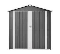 Generisch Cobertizo de metal robusto con puerta con cerradura, resistente a la intemperie, con base y ventilación integrados, para herramientas de jardín (142 x 185 cm, gris, acero)