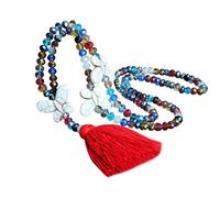 Generisch Collar de perlas de cristal con borlas para mujer, cadena bohemia, accesorios de joyería, colgante de vida, poliéster, Sin gemas