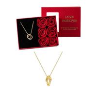 Generisch Collar para mujer, caja de regalo de rosas, rosas conservadas, paquete de regalo, romántico día de San Valentín, rituales, set de regalo para mujeres, regalos para mujeres, Mittel, Metal
