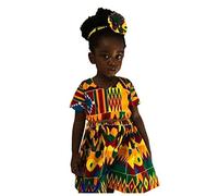 Generisch Collar para niños pequeños niños bebé niña dashiki africano estampado manga corta princesa vestido ropa con leggings niñas, multicolor, 4-5 años