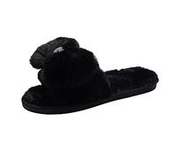 Generisch , Color sólido, felpa, diamantes de imitación, amor, lazo, decoración, encaje abierto, plano, casual, algodón 222, Negro , 37 EU