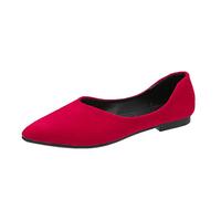 Generisch Color sólido punta punta casual zapatos planos planos zapatos negros de las mujeres, rojo, 40 EU
