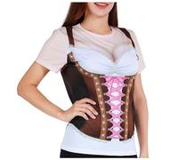 Generisch Cómoda camisa estampada para mujer, cuello redondo, manga corta, camiseta, túnica, camisa vaquera para mujer, rojo, XL