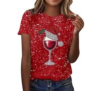 Generisch Cómoda camiseta de manga larga para mujer con aspecto navideño, suave para el día a día, blusa cómoda e informal con motivos navideños clásicos., rojo, S