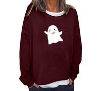 Generisch Cómoda camiseta de sarga de manga larga con estampado de Halloween para mujer en invierno, rojo, XL
