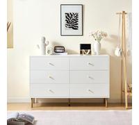 Generisch Cómoda de 6 cajones, color blanco, con asas de aleación de zinc y patas de acero, moderno armario de almacenamiento de fibra de densidad media para dormitorio, salón, entrada (120 x 40 x 78