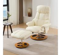 Generisch Cómoda silla de relax con masaje y función de calor, función reclinable de 140° + reposapiés, giratorio 360°, piel sintética blanca, capacidad de carga hasta 110 kg, para salón y estudio