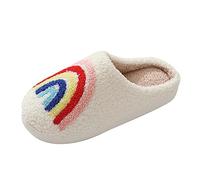 Generisch Cómodas y lindas zapatillas de algodón de dibujos animados arco iris para hombres y mujeres, parejas, suela gruesa, cálidas zapatillas de algodón, beige, 38 EU