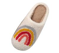 Generisch Cómodas zapatillas de algodón de invierno arco iris para mujer, pantuflas de felpa de peluche cálidas zapatillas de Navidad, Blanco, 36 EU