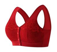 Generisch Cómodo sujetador moldeador sin aros con tira de botones en la parte delantera Sujetador de encaje sin aros para personas medianas y mayores, ajuste elegante, comodidad diaria, rojo, 42