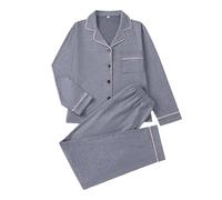 Generisch Cómodo y de manga larga con cuello de solapa abierto: ropa de salón acogedora para relajarse, sueño reparador en casa., gris, S