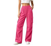Generisch Cómodos pantalones de chándal de punto de cintura alta con bolsillos laterales de ajuste holgado - Pantalones de mujer para momentos acogedores, Rosa intenso., XL