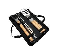 Generisch Compatible con Juego de 4 Piezas, Herramienta Barbacoa Acero Inoxidable, Mango Madera for Exteriores, Tenedor, Pala, Abrazadera, Cepillo, Parrilla combinada