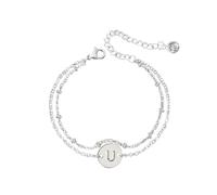 Generisch Con 2 Colores Con Anillos Girls Women Trendy Dainty Gold/Silver Plated Layered Beaded Pulsera Original Disc Monogram Pulseras For Women Girls Valen Con Pareja Pulsera Anillos, talla única