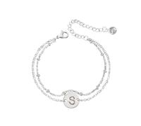 Generisch Con 2 Colores Con Anillos Girls Women Trendy Dainty Gold/Silver Plated Layered Beaded Pulsera Original Disc Monogram Pulseras For Women Girls Valen Con Pareja Pulsera Anillos, talla única