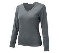Generisch - Con cuello redondo, forro polar, parte superior fina, manga larga, camiseta térmica de invierno, para correr, invierno para mujer, gris oscuro, L