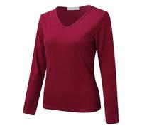 Generisch Con cuello redondo, forro polar, parte superior fina, manga larga, térmica, para invierno, correr, invierno, mujer, Vino, XXL