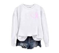 Generisch Conciencia del cáncer de mama Mes Impresión Gráfica Cuello Redondo Sudadera sin Manga Larga Suave Cómoda Parte Superior Uso Diario Invierno, Blanco, XL