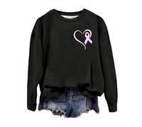 Generisch Conciencia del cáncer de mama Mes Impresión Gráfica Cuello Redondo Sudadera sin Manga Larga Suave Cómoda Parte Superior Uso Diario Invierno, Negro , XL