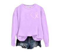 Generisch Conciencia del cáncer de mama Mes Impresión Gráfica Cuello Redondo Sudadera sin Manga Larga Suave Cómoda Parte Superior Uso Diario Invierno, Color lila claro., L