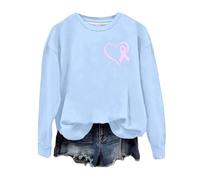 Generisch Conciencia del cáncer de mama Mes Impresión Gráfica Cuello Redondo Sudadera sin Manga Larga Suave Cómoda Parte Superior Uso Diario Invierno, azul claro, M