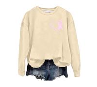 Generisch Conciencia del cáncer de mama Mes Impresión Gráfica Cuello Redondo Sudadera sin Manga Larga Suave Cómoda Parte Superior Uso Diario Invierno, beige, XXL