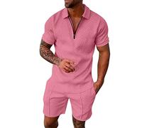 Generisch Confirmation Print Dos Piezas Cremallera Cuello Manga Corta Top Blusa Cordón Bolsa Short Set Parche, Rosa., L