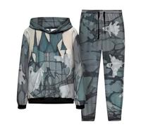 Generisch Conjunto de 2 piezas para hombre, traje de ocio de demonio 3D, con capucha y pantalones, chándal impermeable y cortavientos, con estampado de terror, Y2K, con cordón, gris, 4XL